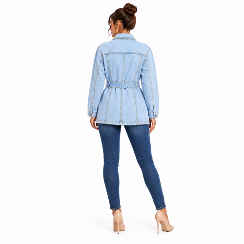 Chamarra Cazadora Denim con Cinturón Promoción