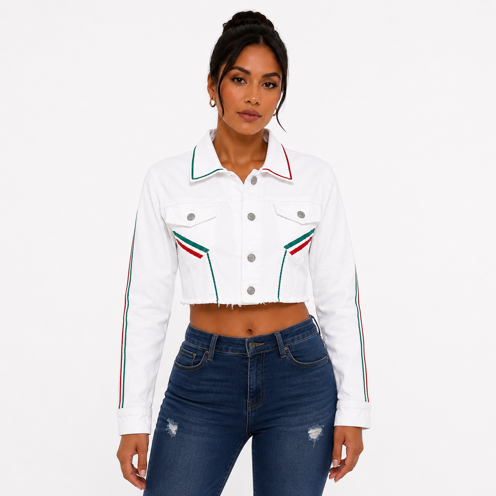 Chamarra Crop México Blanca