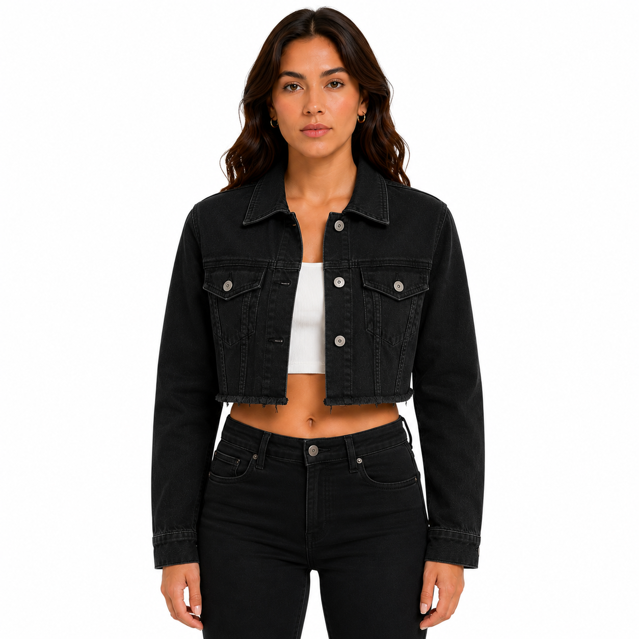 Chamarra Crop Negra Corazón Pintado