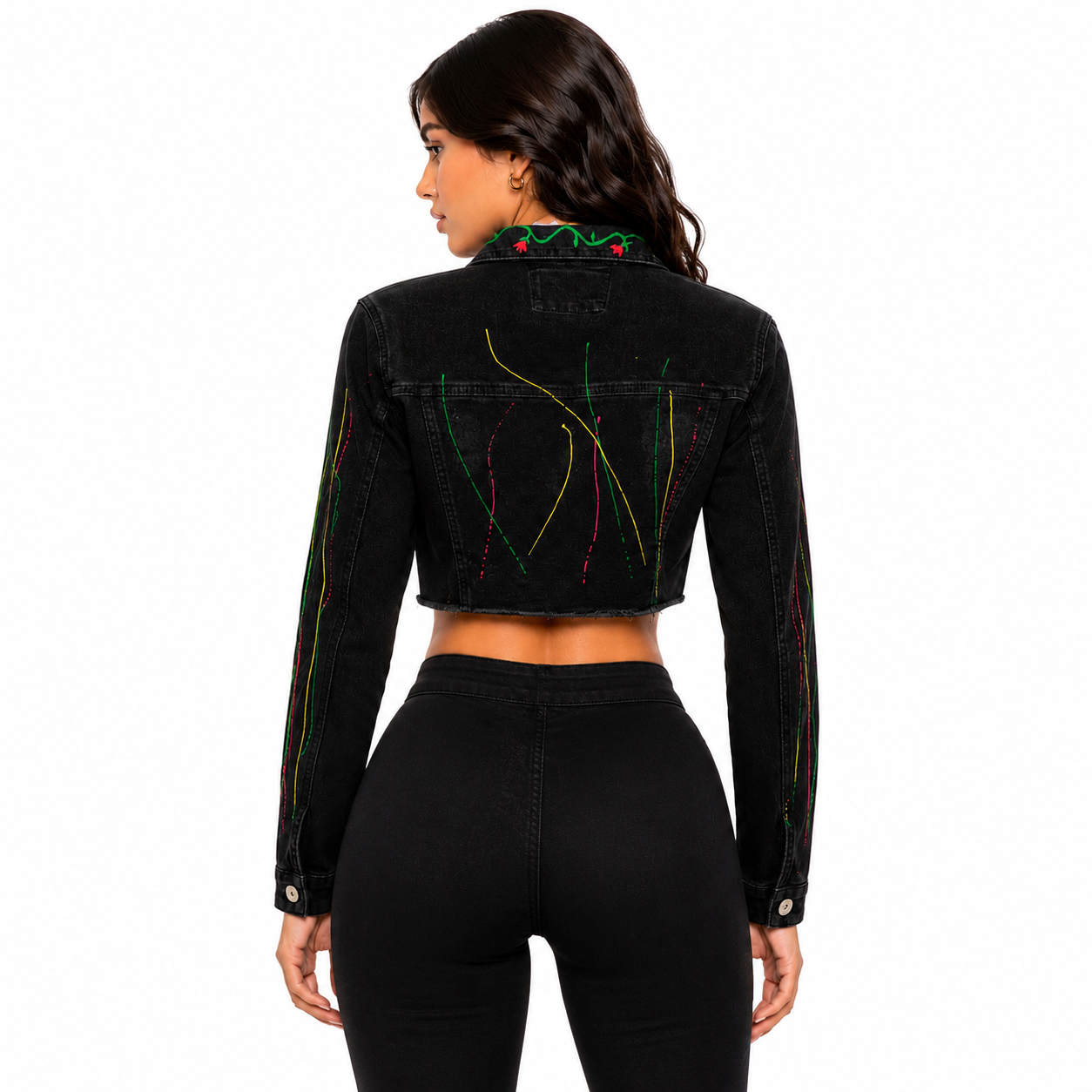 Chamarra de mezclilla crop para dama Artesanal pintada a mano