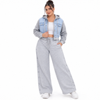 Conjunto Chamarra crop estampada y Pants estampado