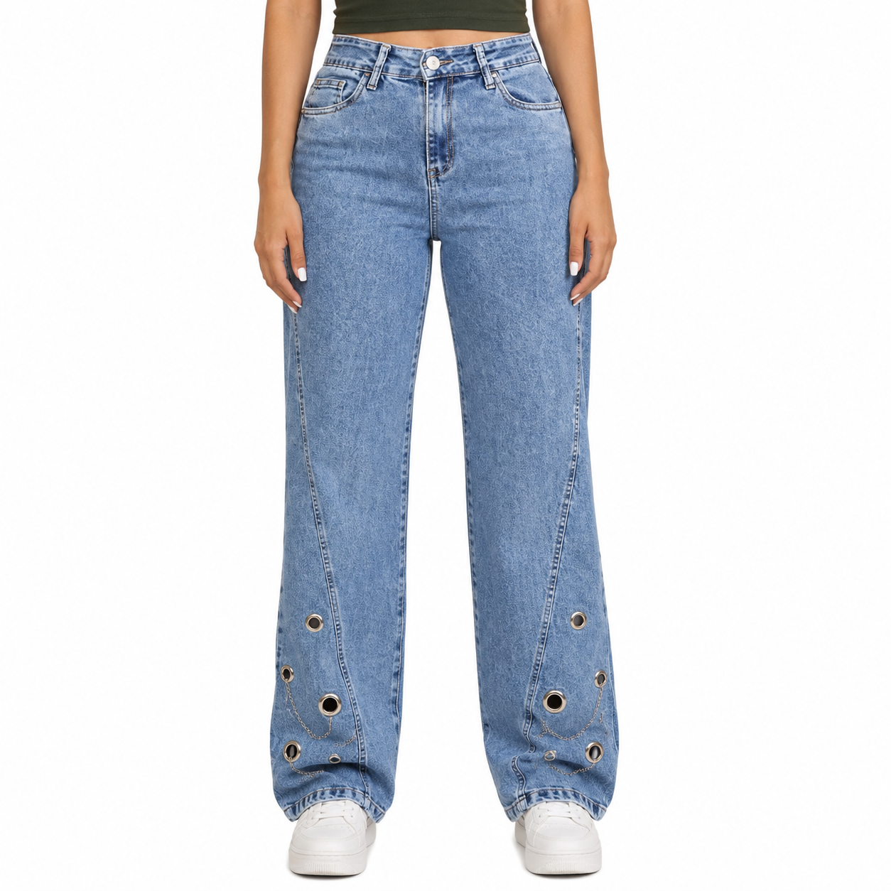 Jeans Recto con Ojillos Metálicos