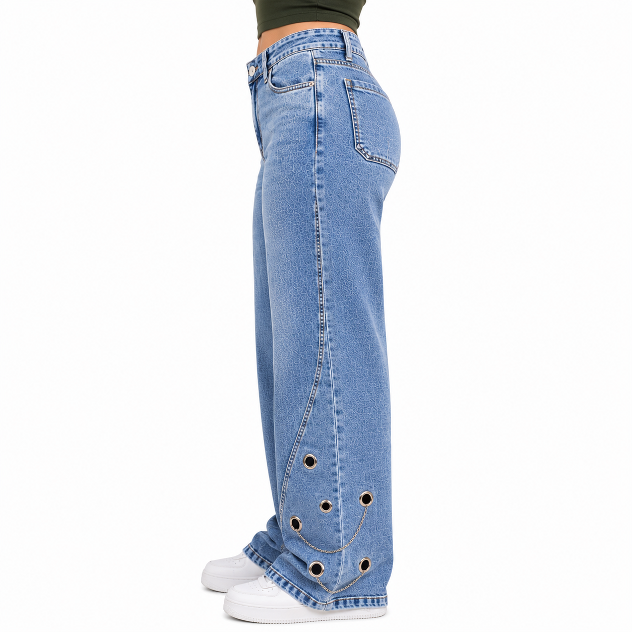 Jeans Recto con Ojillos Metálicos
