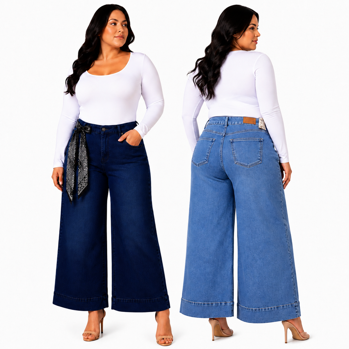 Jeans curvy corte wide leg Disponible 2 Colores Azul Claro y Azul Marino