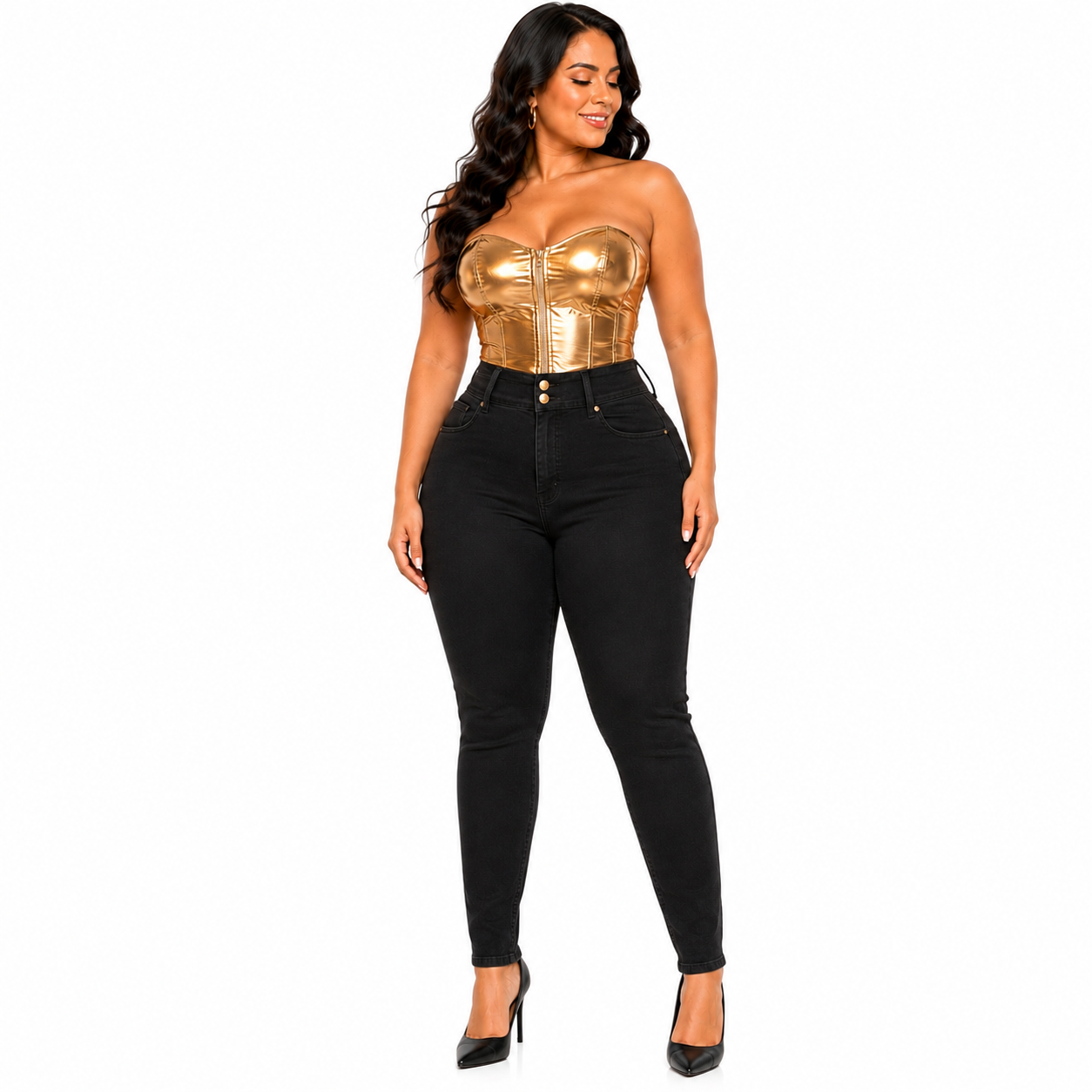 Jeans Curvy Corte Colombiano Color Negro
