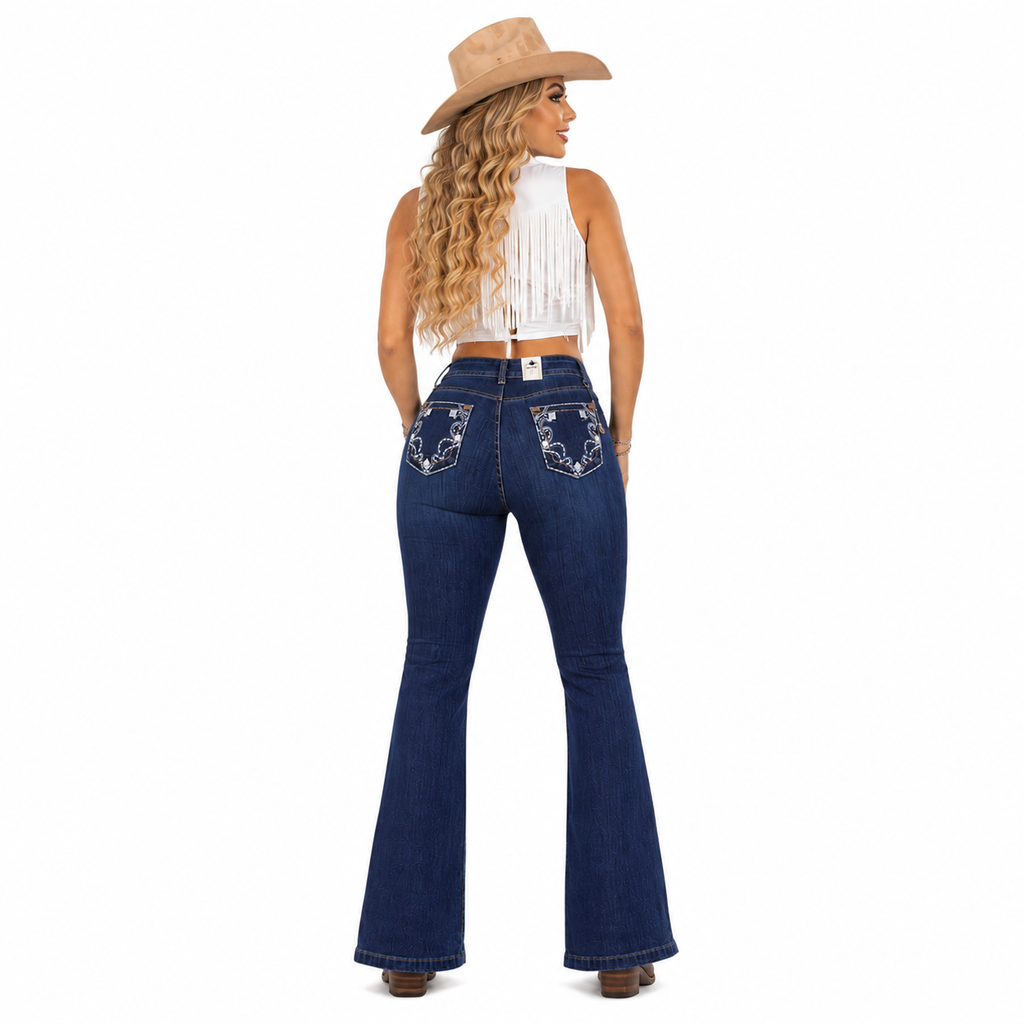 Jeans Vaquero Corte Campana Azul Marino