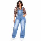 Overol de Mezclilla Cargo para Mujer – Corte Amplio Wide Leg con Bolsillos Laterales