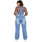 Overol de Mezclilla Cargo para Mujer – Corte Amplio Wide Leg con Bolsillos Laterales