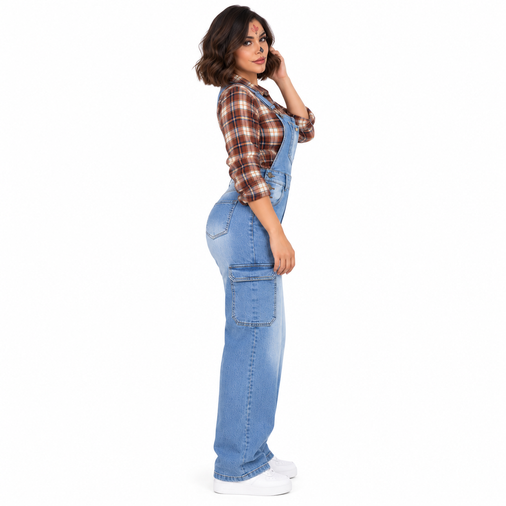 Overol de Mezclilla Cargo para Mujer – Corte Amplio Wide Leg con Bolsillos Laterales