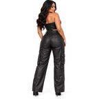 Pantalón Cargo Efecto Cuero Corte Recto – Negro