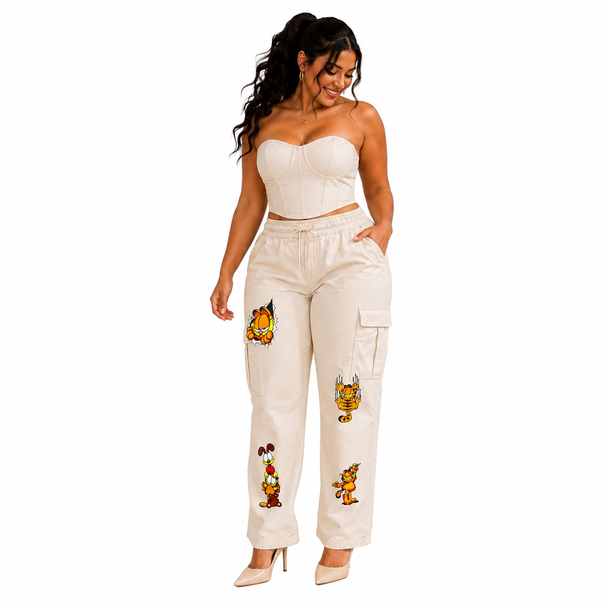 Pantalón curvy gabardina corte colombiano recto con pretina elástica
