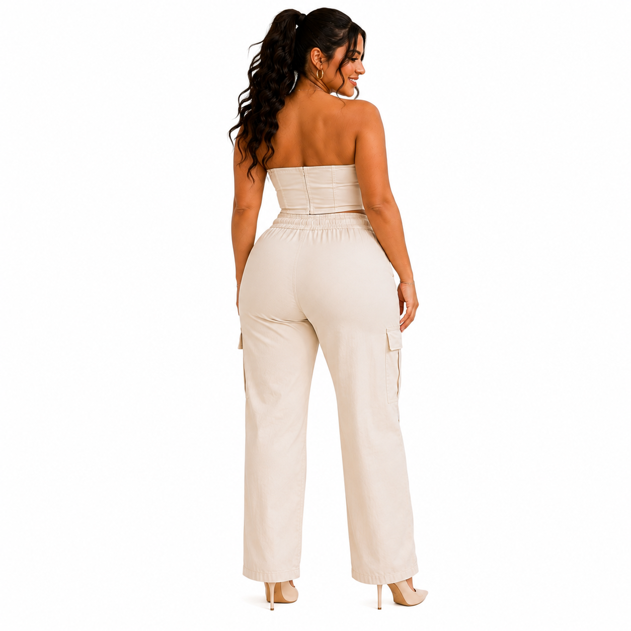 Pantalón curvy gabardina corte colombiano recto con pretina elástica