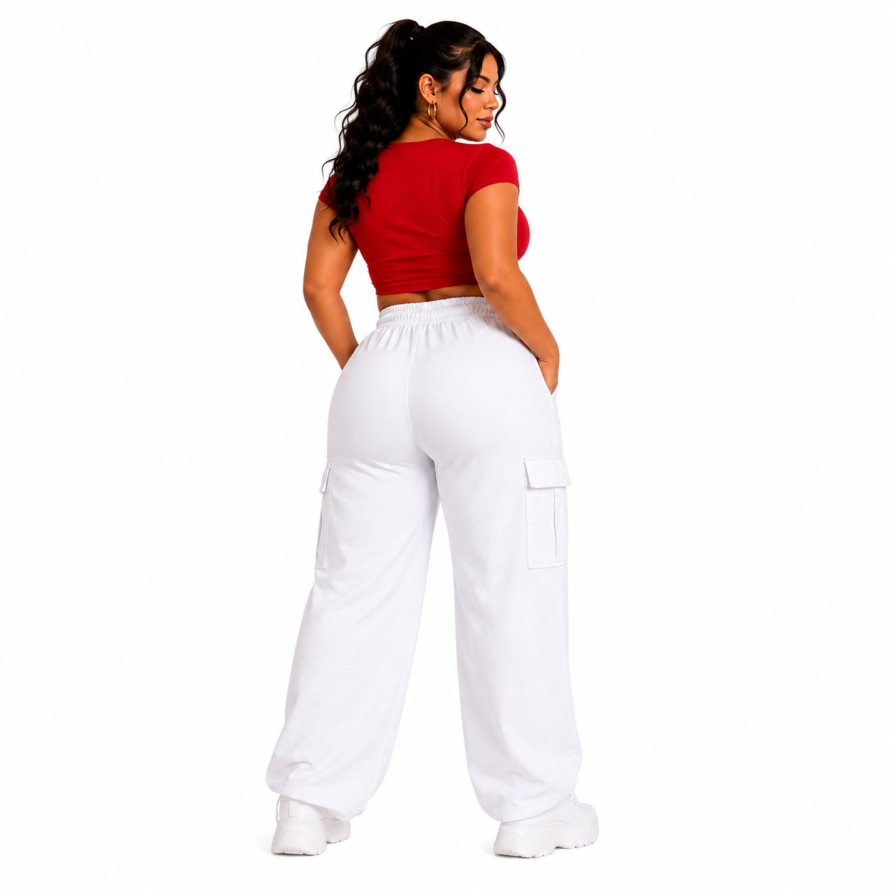 Pantalón curvy gabardina corte colombiano recto con pretina elástica