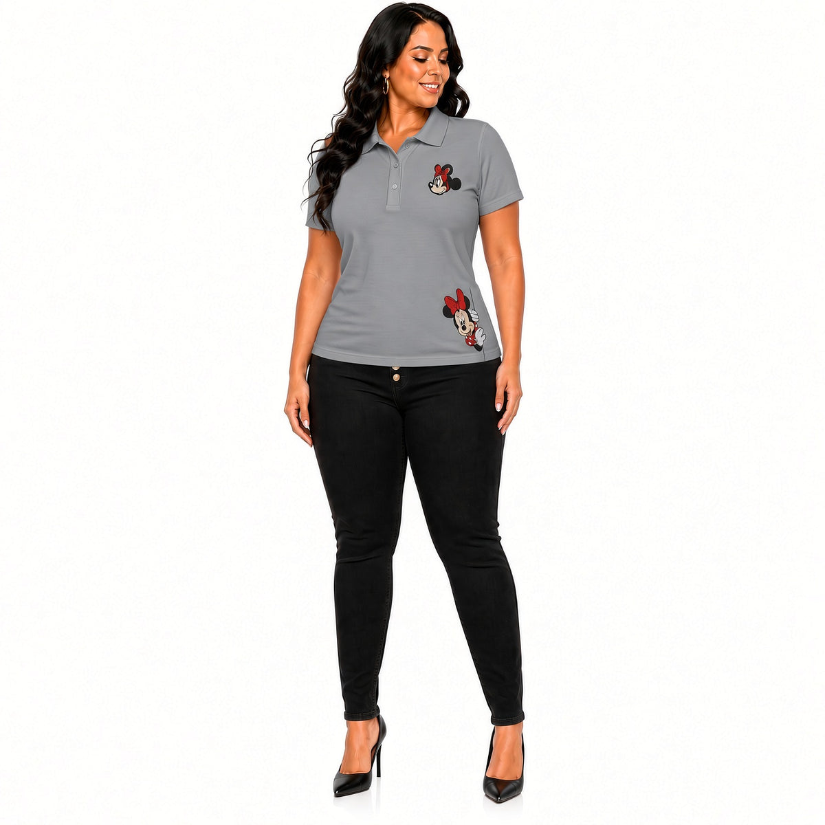 Playera Polo Estampada para Mujer –  color Gris
