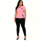 Playera Polo Estampada para Mujer –  color Negro