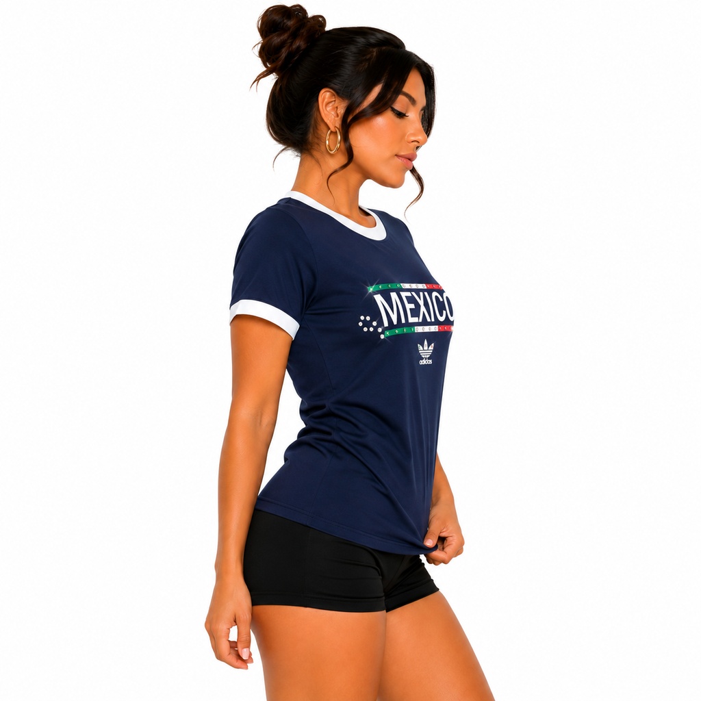Playera de México con cristal en unitalla Disponible en color Azul Marino