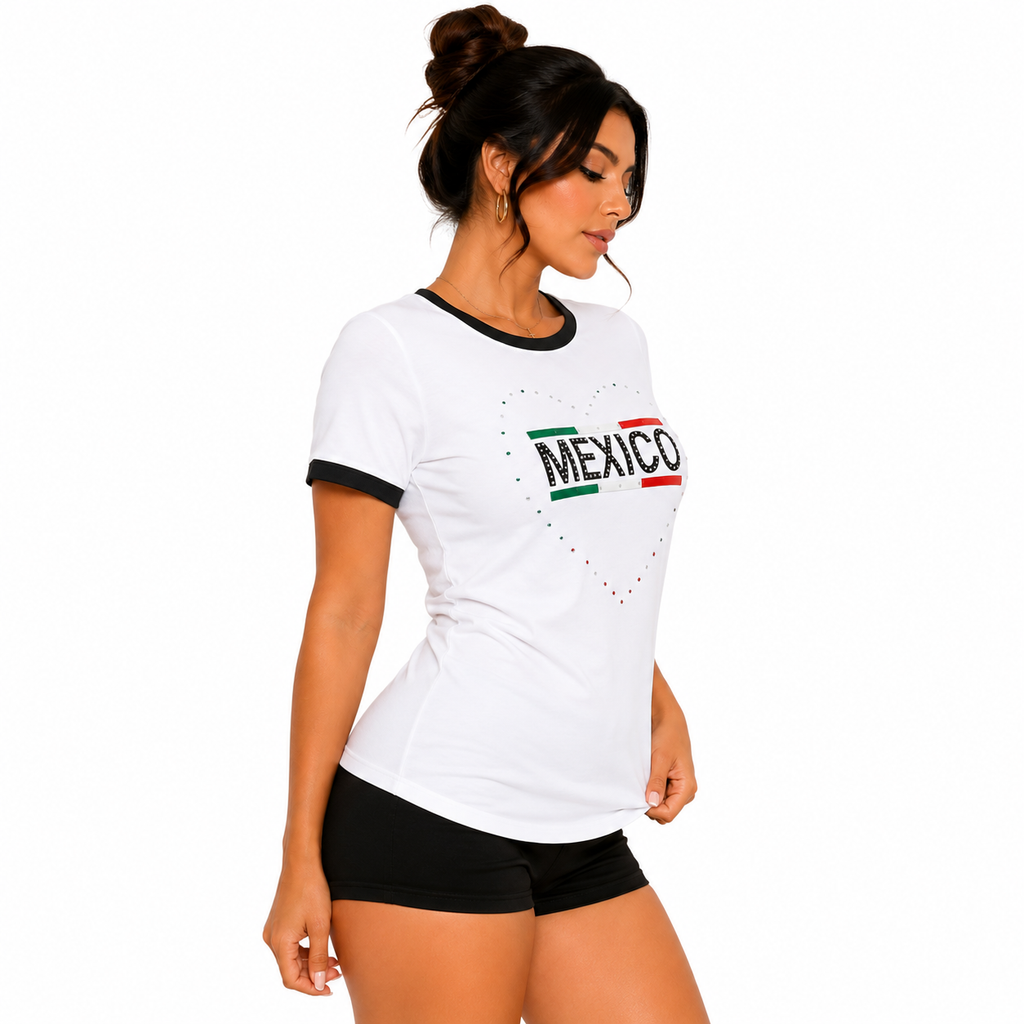 Playera de México con cristal en unitalla Disponible en color Blanco