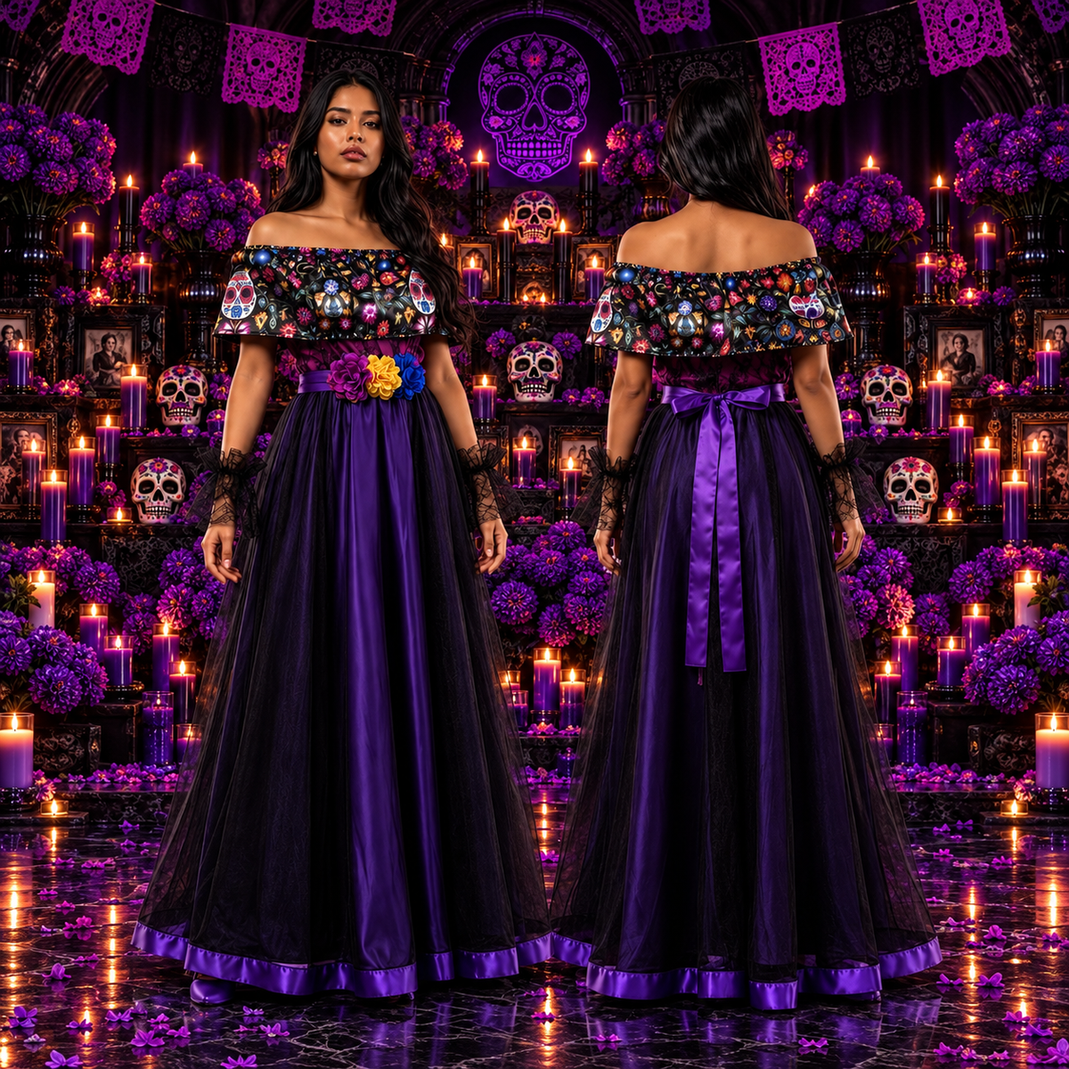 Vestido de Catrina Día de Muertos para Mujer – Vestido Temático Mexicano Unitalla | 3 Colores