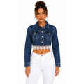 Chamarra Denim Crop con Encaje de Corazones – Azul Medio