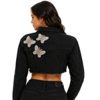 Chamarra Denim Crop "Angel Wings" – Negro y Oro