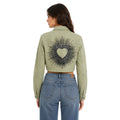 Chamarra Crop Khaki "Sacred Heart" con Cristales
