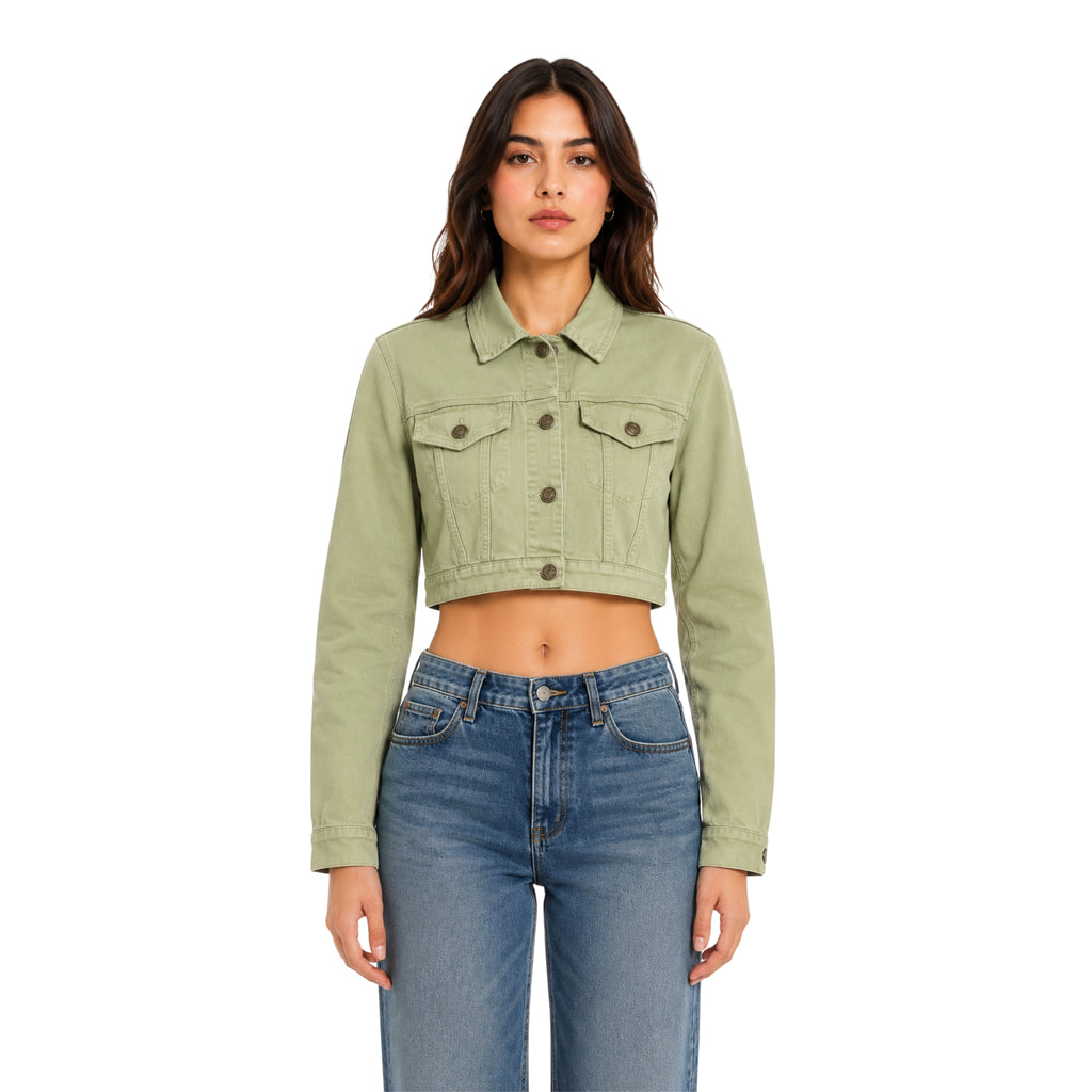 Chamarra Crop Khaki "Sacred Heart" con Cristales