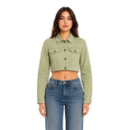 Chamarra Crop Khaki "Sacred Heart" con Cristales