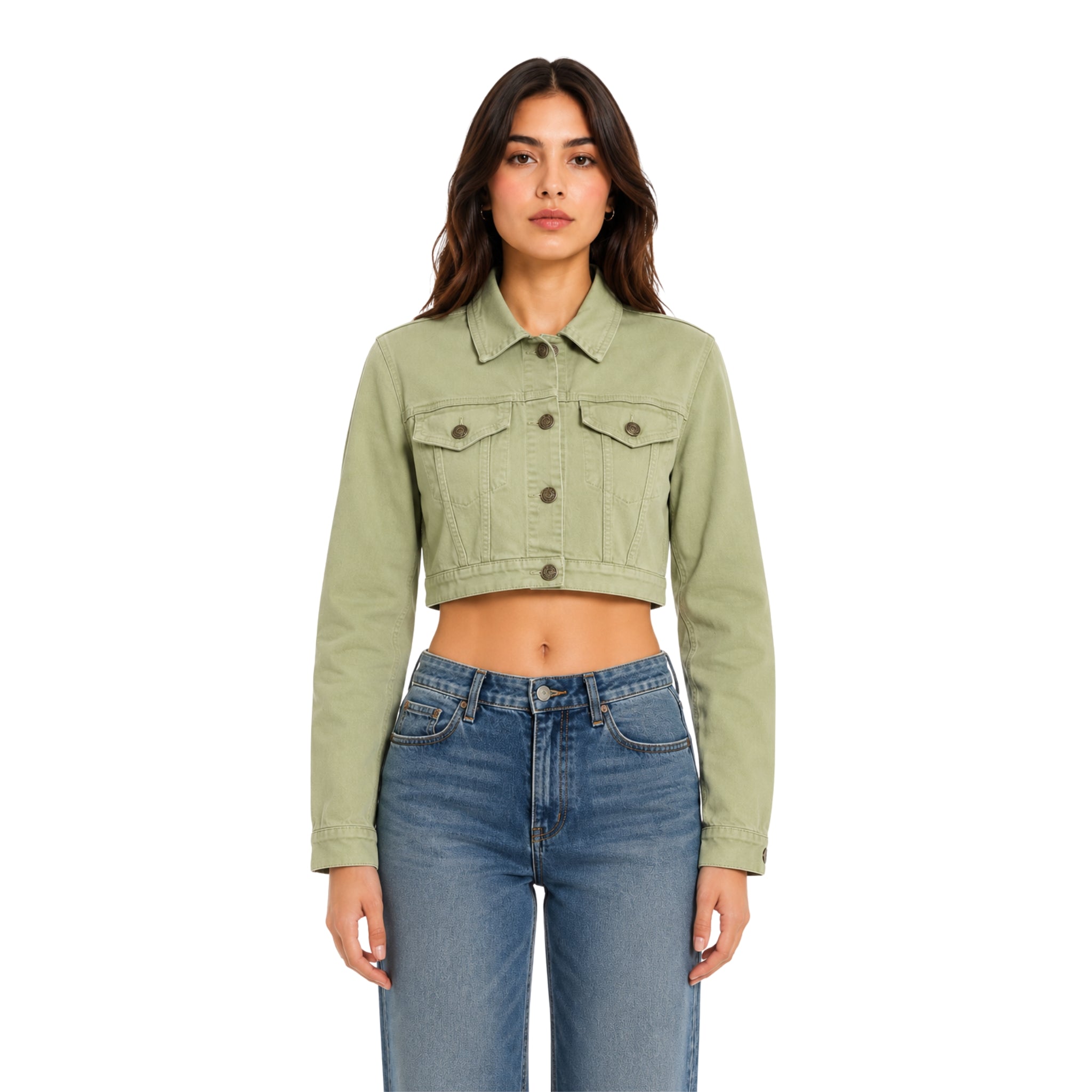 Chamarra Crop Khaki "Sacred Heart" con Cristales
