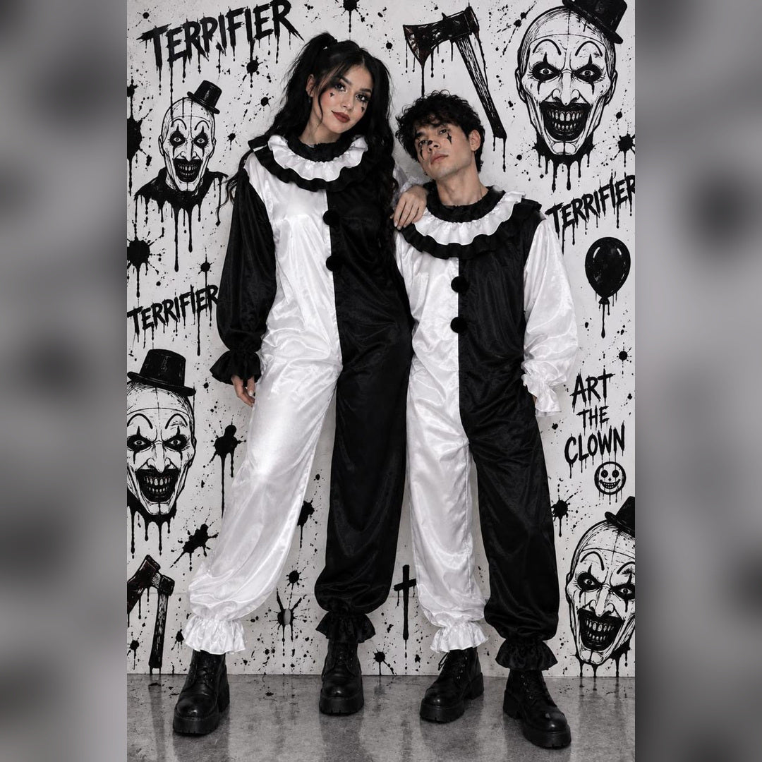 Disfraz de Payaso de Terror Blanco y Negro – Halloween Unisex